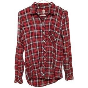 Gap Women’s Red Plaid Long Sleeve Button Up Casual Shirt Top Size Small